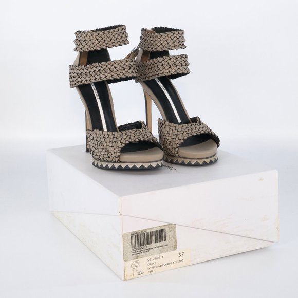 Camilla Skovgaard Tan And Black Woven Leather Platform Sandals - Picture 1 of 6